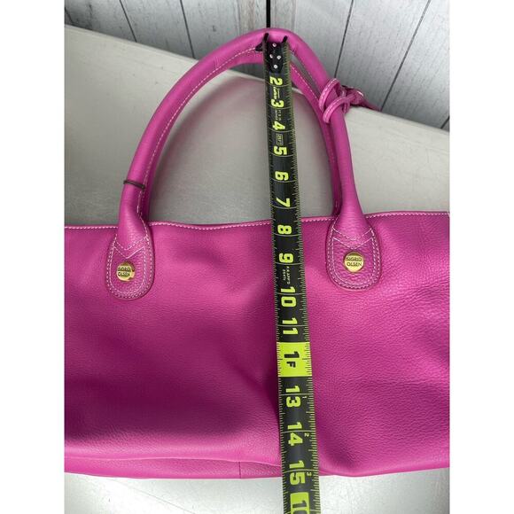 Sigrid Olsen Leather Shoulder Bag Pink Color Block Top Handle Tote - Picture 5 of 7